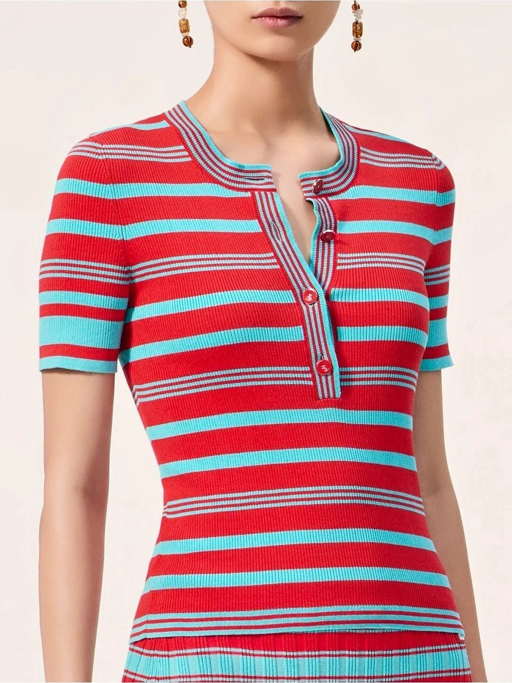 Striped Short Sleeve Top in Red & Blue Like New